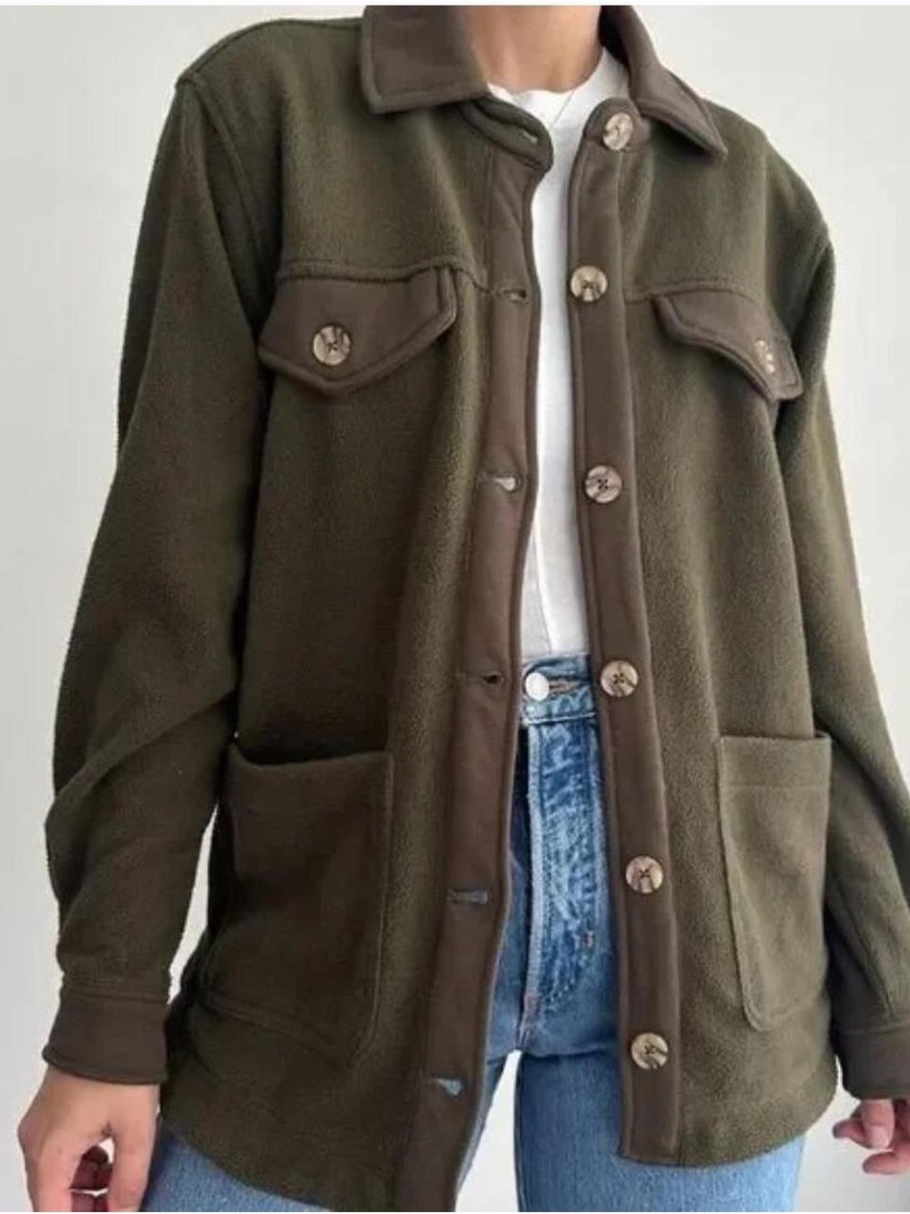 Blank NYC Fleece Shacket - Small Olive Green